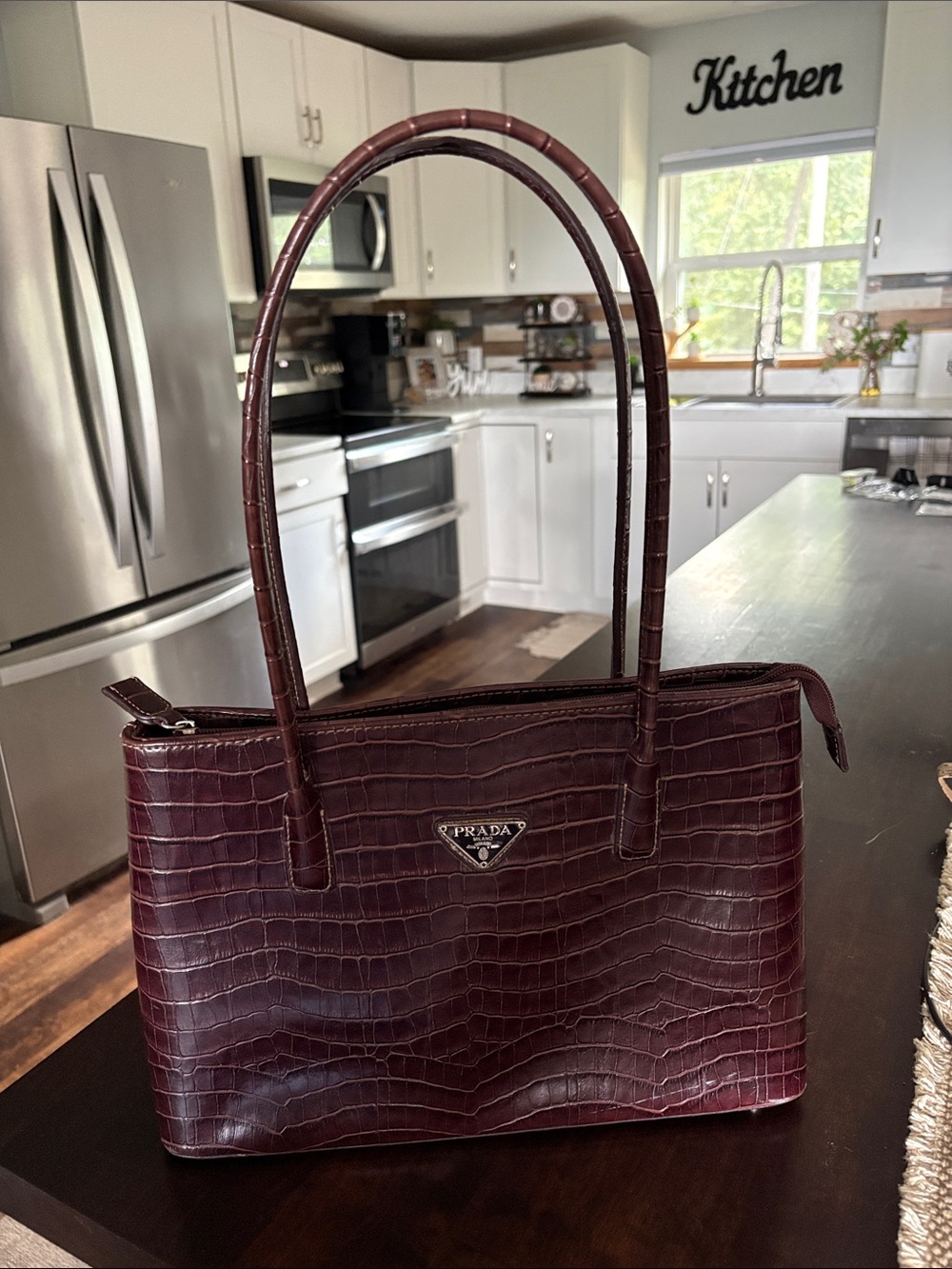 Croc-Embossed Fashion Shoulder Bag 3 Compartments